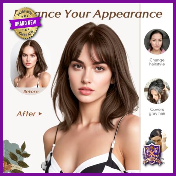 Human Hair Topper with Bangs 14 Inch 150% Density for Thinning Hair main image 4